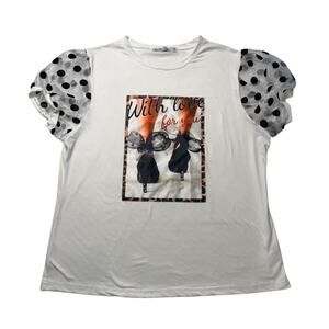 NWOT KoKo Ailis Fashion Pop Art Blouse/Polkadot Puff Sleeve & High Heels 1XL